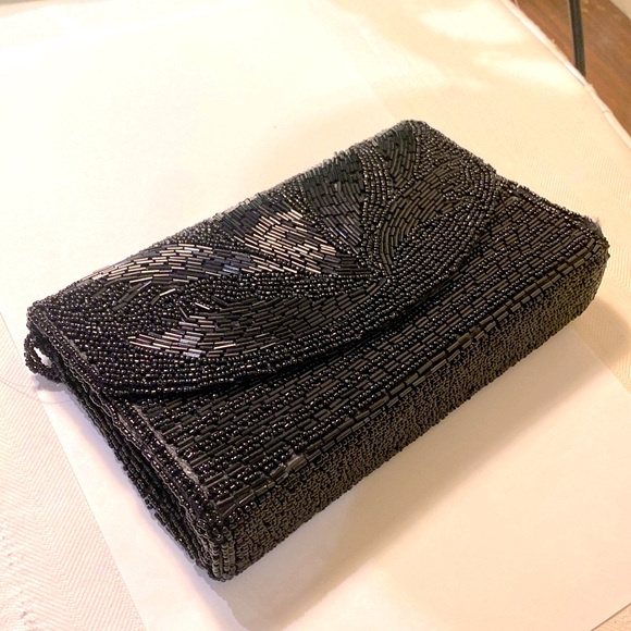 Vintage Beaded Evening Clutch Bag Black - Picture 1 of 8
